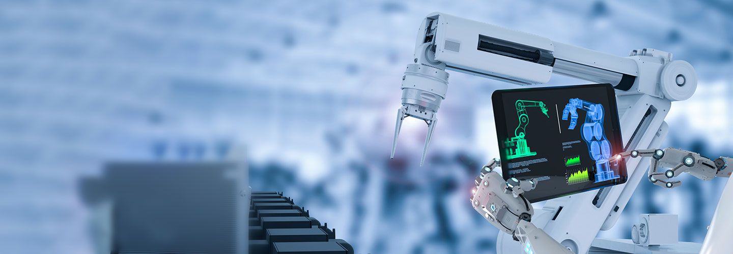 Roboterarm greift einen Bildschirm