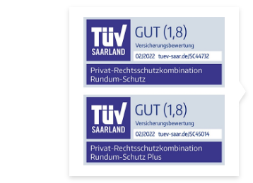 Siegel TÜV SAARLAND - Tarif ÖRAG Rundum-Schutz und Rundum-Schutz PLUS: Note 1,8 (GUT)